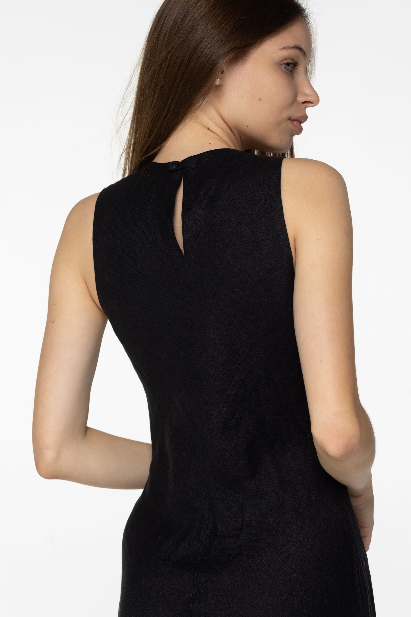 Black linen midi slip dress Luna Long simple camisole dress Simple basic summer dress Minimalist casual pure linen dress Custom size