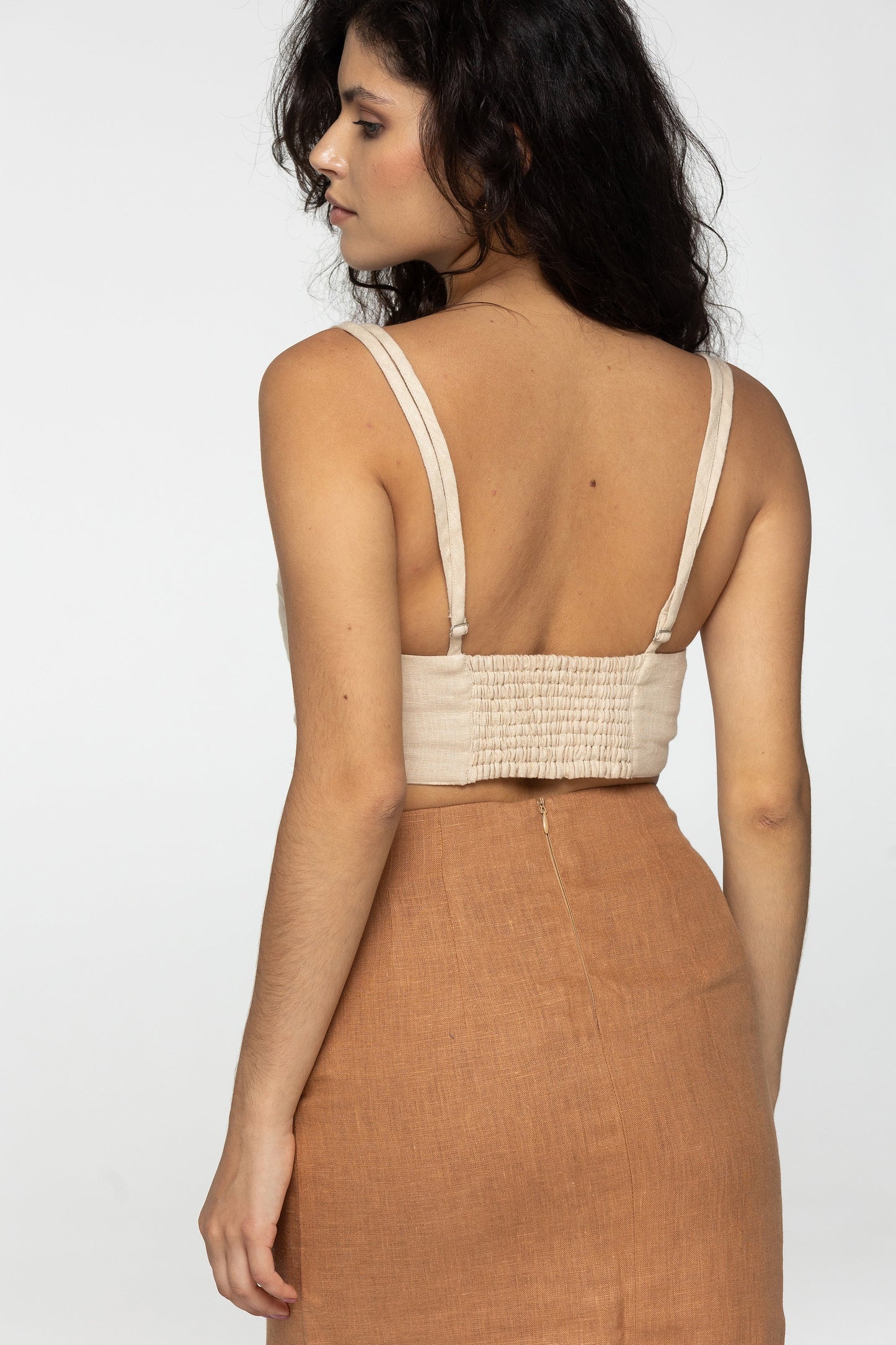 Fitted almond linen maxi skirt Brigit with zipper Slim high waist office linen skirts with back slit Custom Plus size