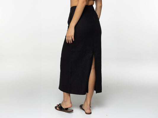 Fitted black linen maxi skirt Brigit with zipper Slim high waist office linen skirts with back slit Custom Plus size