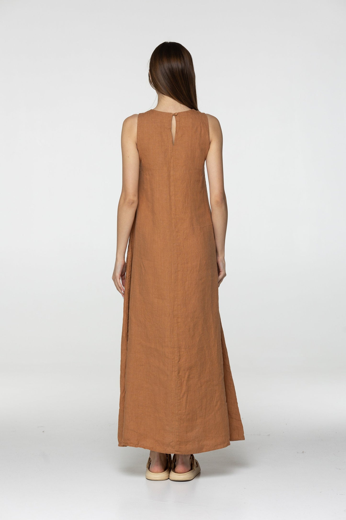 Almond linen maxi flare dress Alice