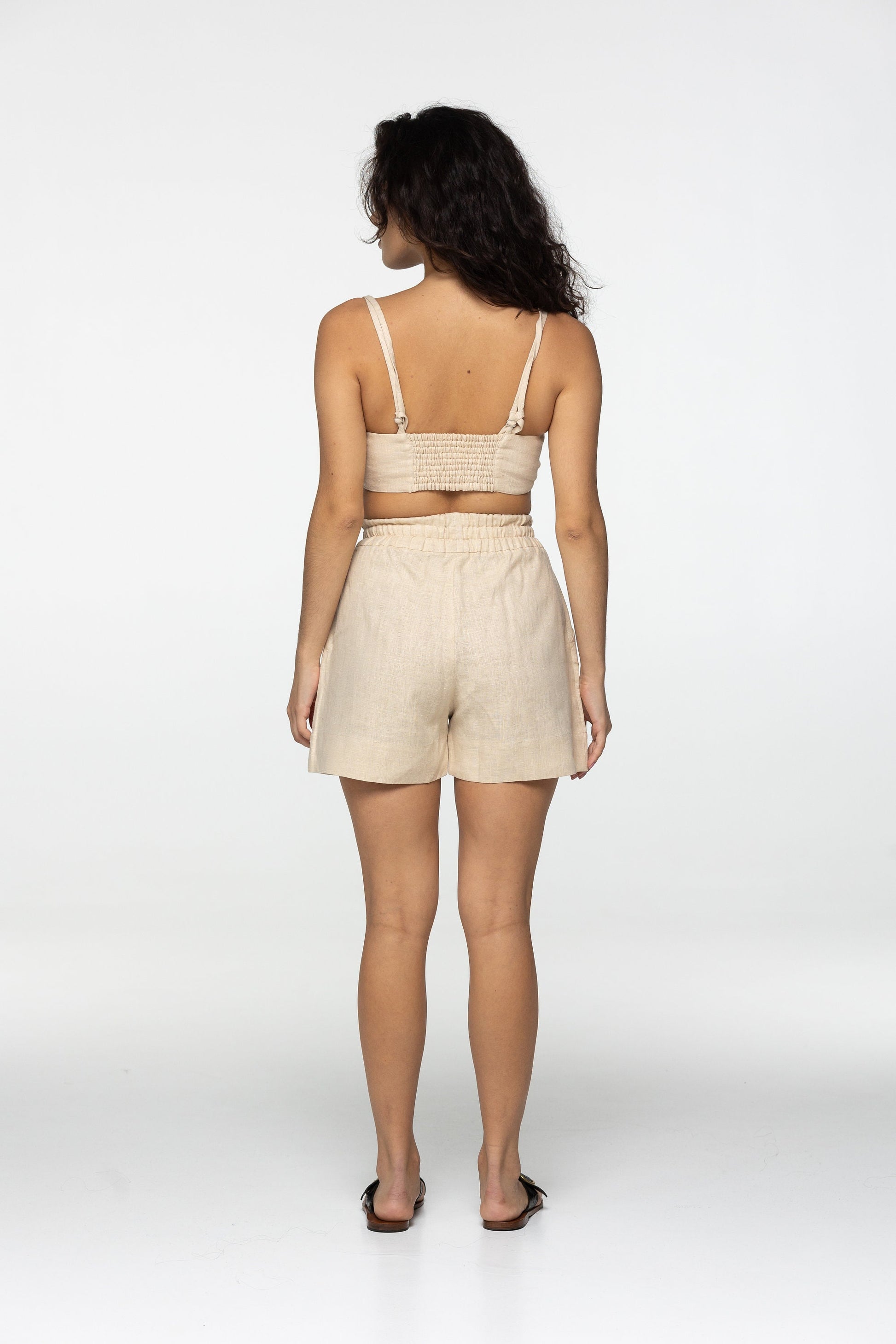 Oat linen high waist mini shorts Regina Summer short relaxed fit shorts Elastic waist Shorts with pockets Wide leg Custom sizes