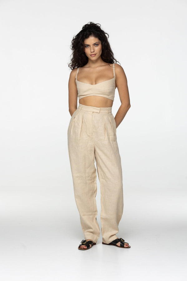 Oat linen high waist pleated trouser pants Daria