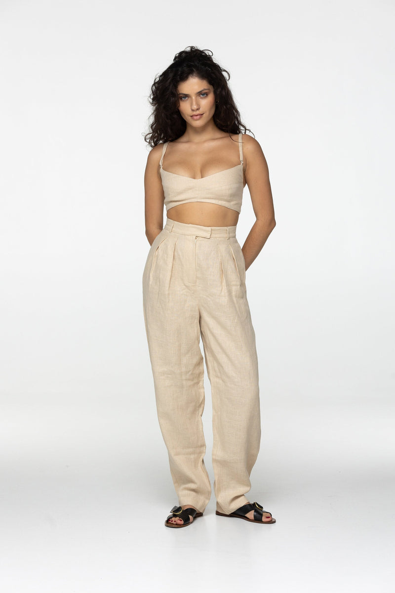 Oat linen high waist pleated trouser pants Daria