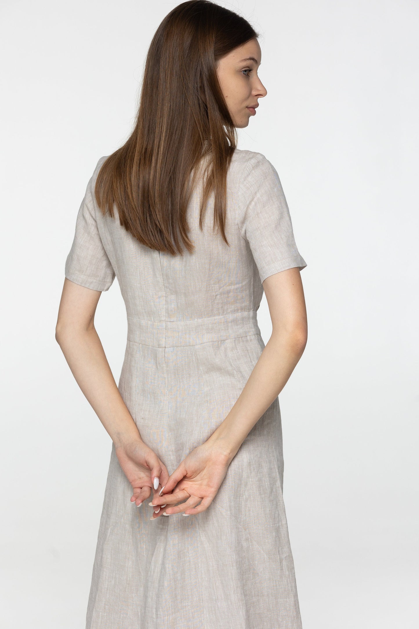 Sand linen midi t shirt dress Fiona Long simple dress Simple basic summer dress Minimalist casual pure undyed linen dress Custom size