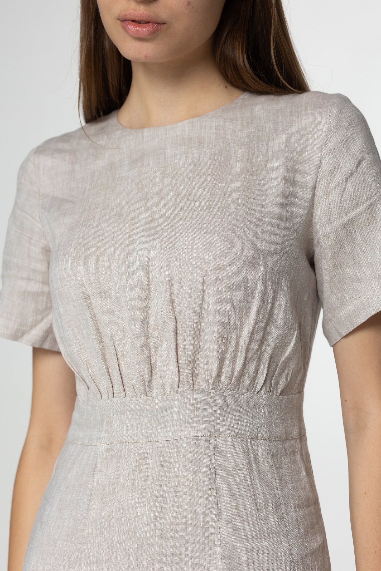 Sand linen midi t shirt dress Fiona Long simple dress Simple basic summer dress Minimalist casual pure undyed linen dress Custom size