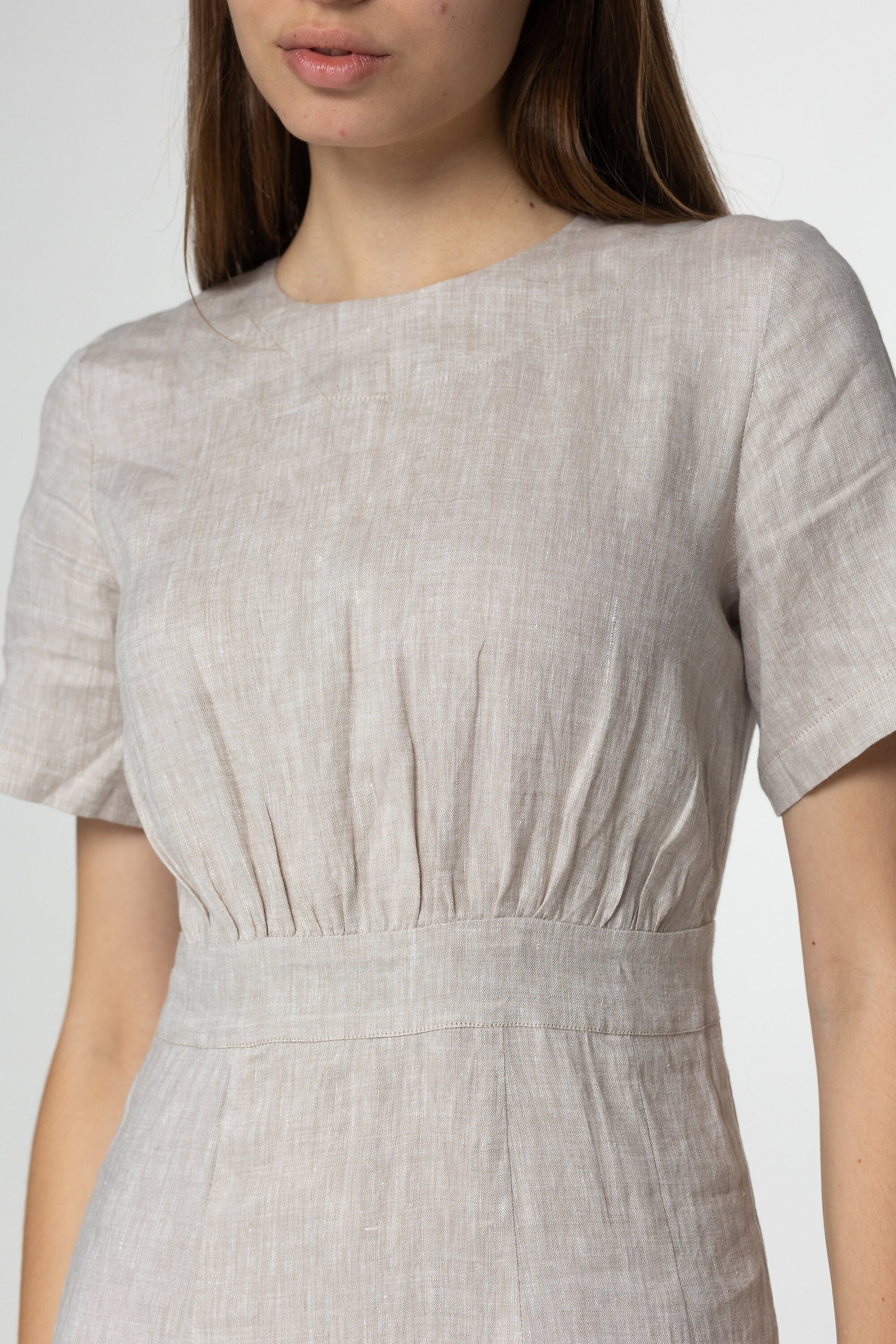 Sand linen midi t shirt dress Fiona Long simple dress Simple basic summer dress Minimalist casual pure undyed linen dress Custom size