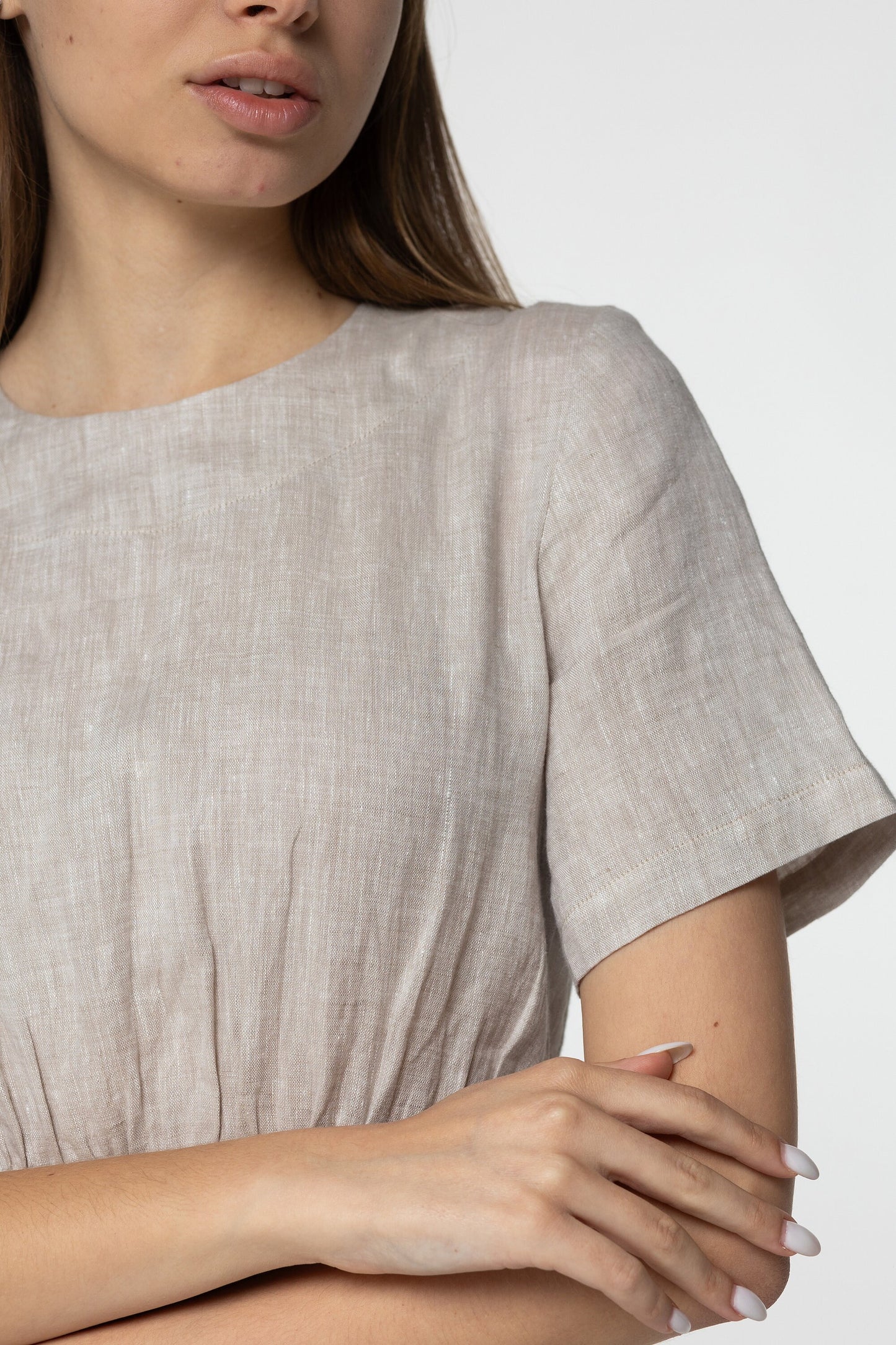 Sand linen midi t shirt dress Fiona Long simple dress Simple basic summer dress Minimalist casual pure undyed linen dress Custom size