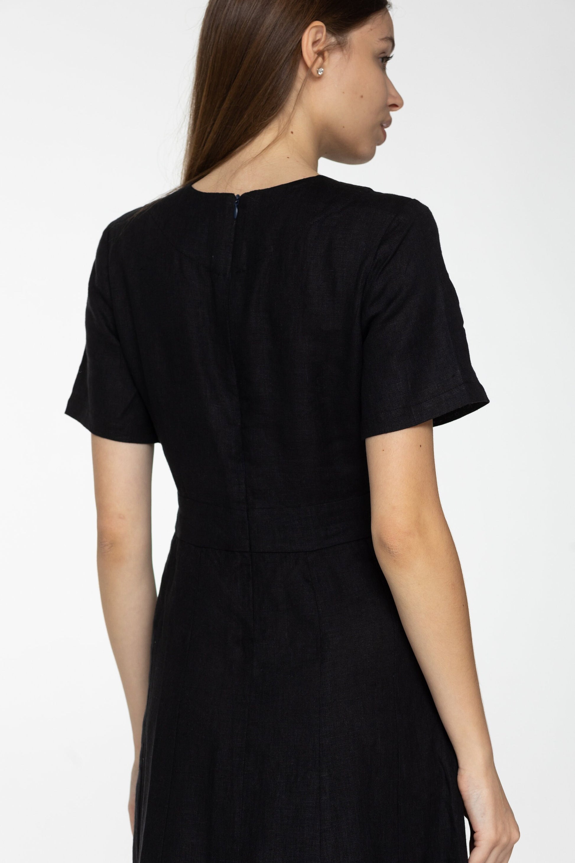 Black linen midi t shirt dress Fiona Long simple dress Simple basic summer dress Minimalist casual pure black linen dress Custom size