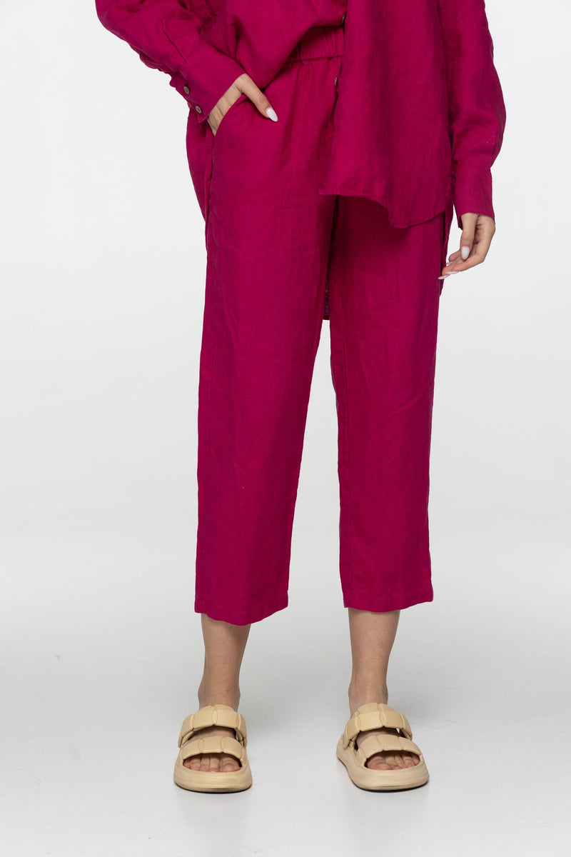 Fuchsia linen high waist pajama style pants Kate