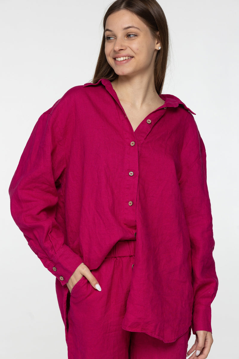 Fuchsia linen high waist pajama style pants Kate