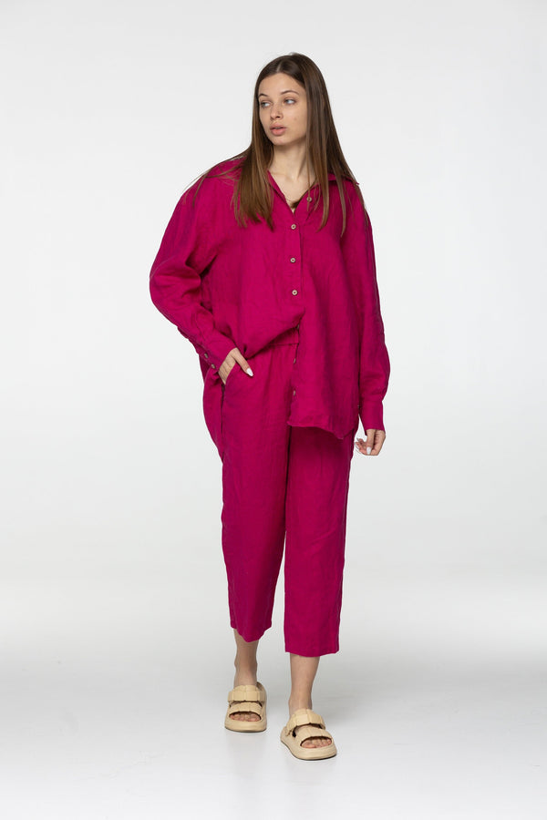 Fuchsia linen high waist pajama style pants Kate