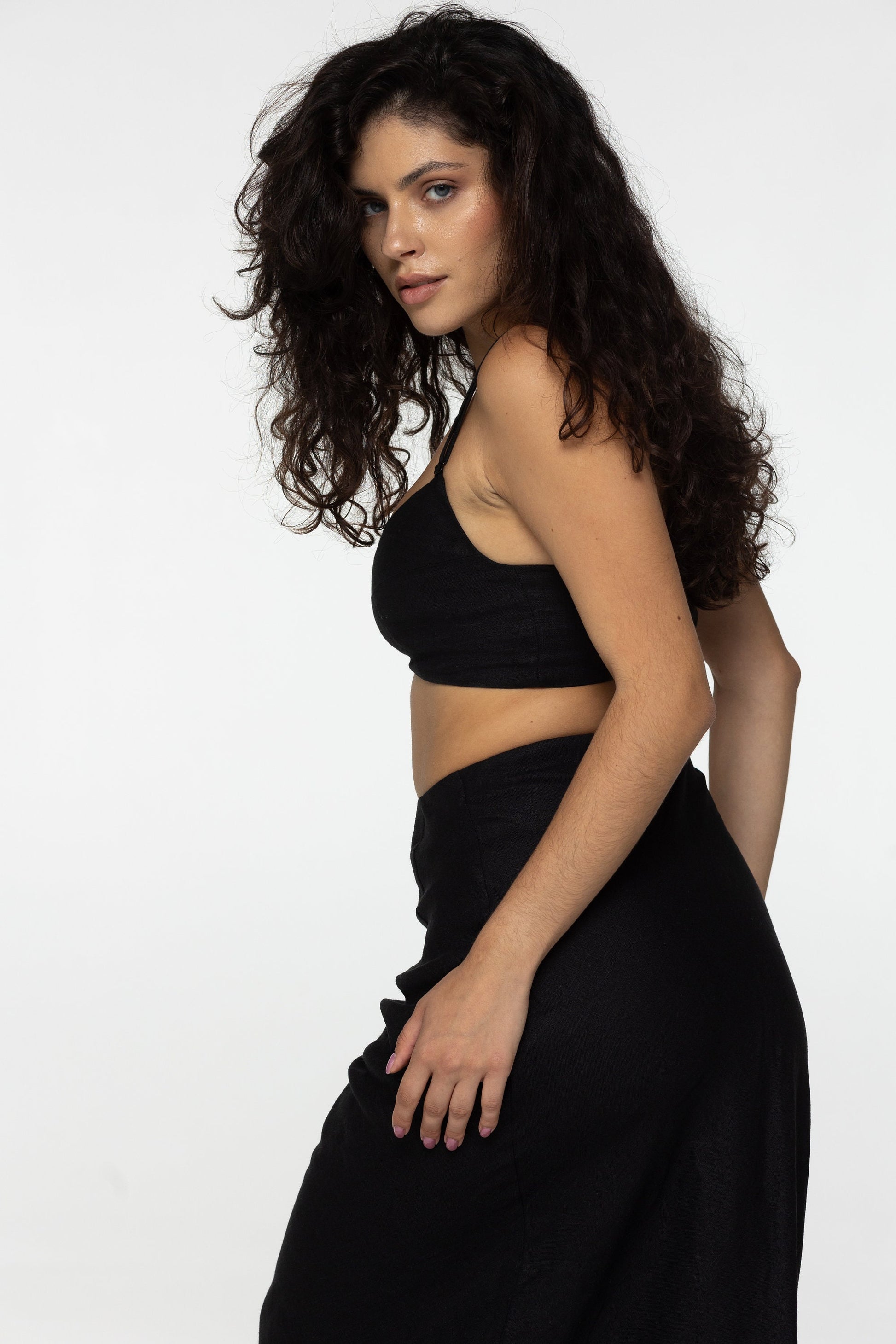 Fit black linen maxi skirt Nina Summer skirt with elastic waistband and lining High waist office linen skirts Custom Plus size