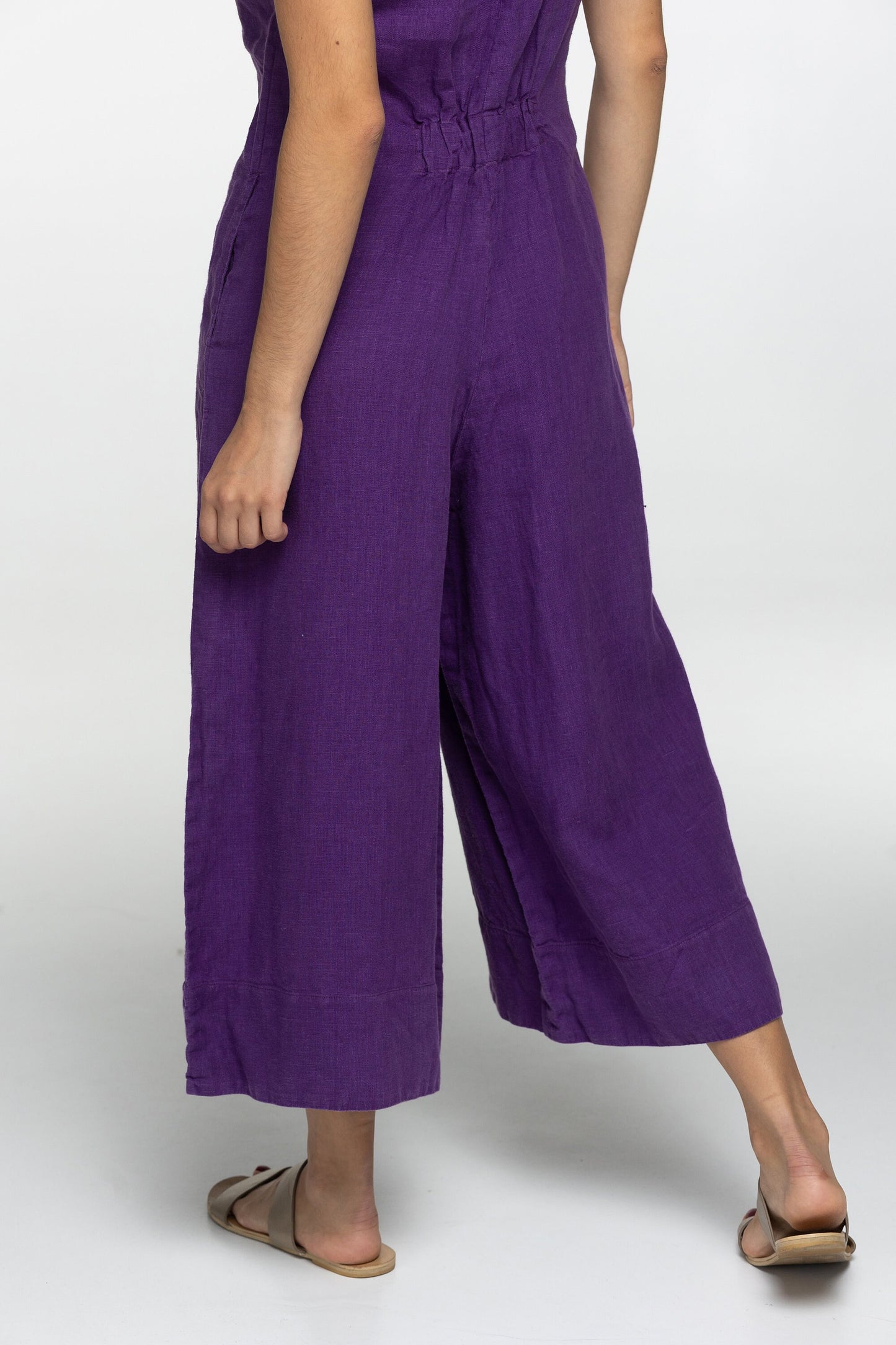 Fitted violet summer linen jumpsuit Charlotte Wide leg loose fit linen romper dungarees Plus size custom size linen overalls with pockets