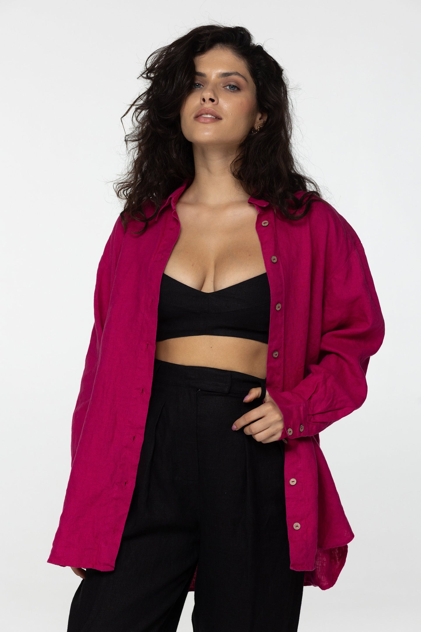 Black linen high waist pleated trouser pants Daria Classic office ігше linen pants with pockets and zipper Wide straight leg Custom sizes