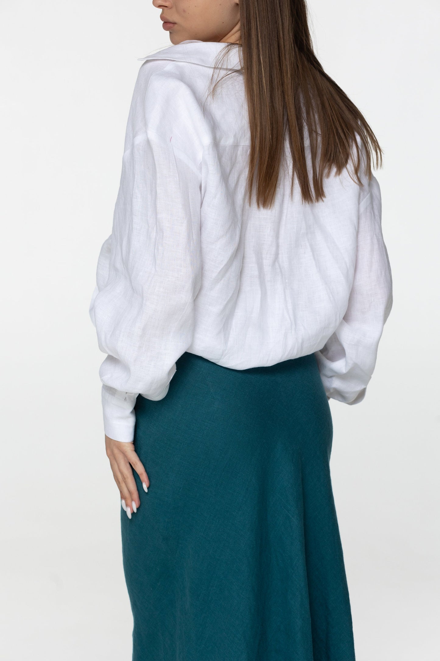 Fit teal linen midi skirt Gloria Summer skirt with elastic waistband and lining High waist office linen skirts Custom Plus size