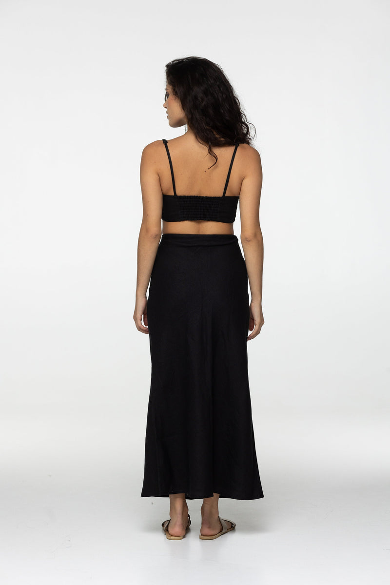 Fit black linen maxi skirt Nina Summer skirt with elastic waistband and lining High waist office linen skirts Custom Plus size