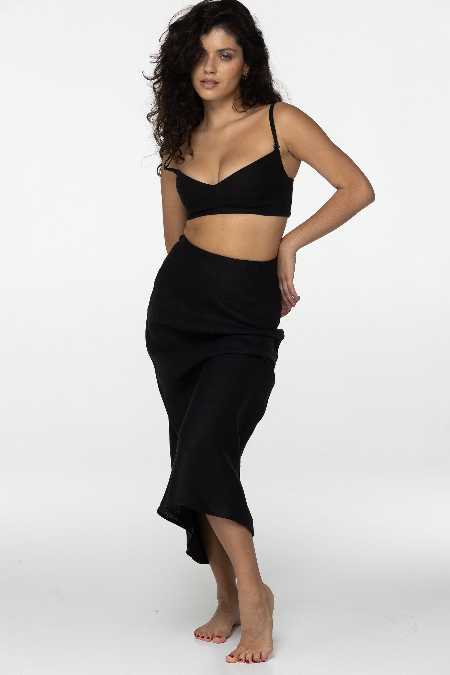 Fit black linen maxi skirt Nina Summer skirt with elastic waistband and lining High waist office linen skirts Custom Plus size