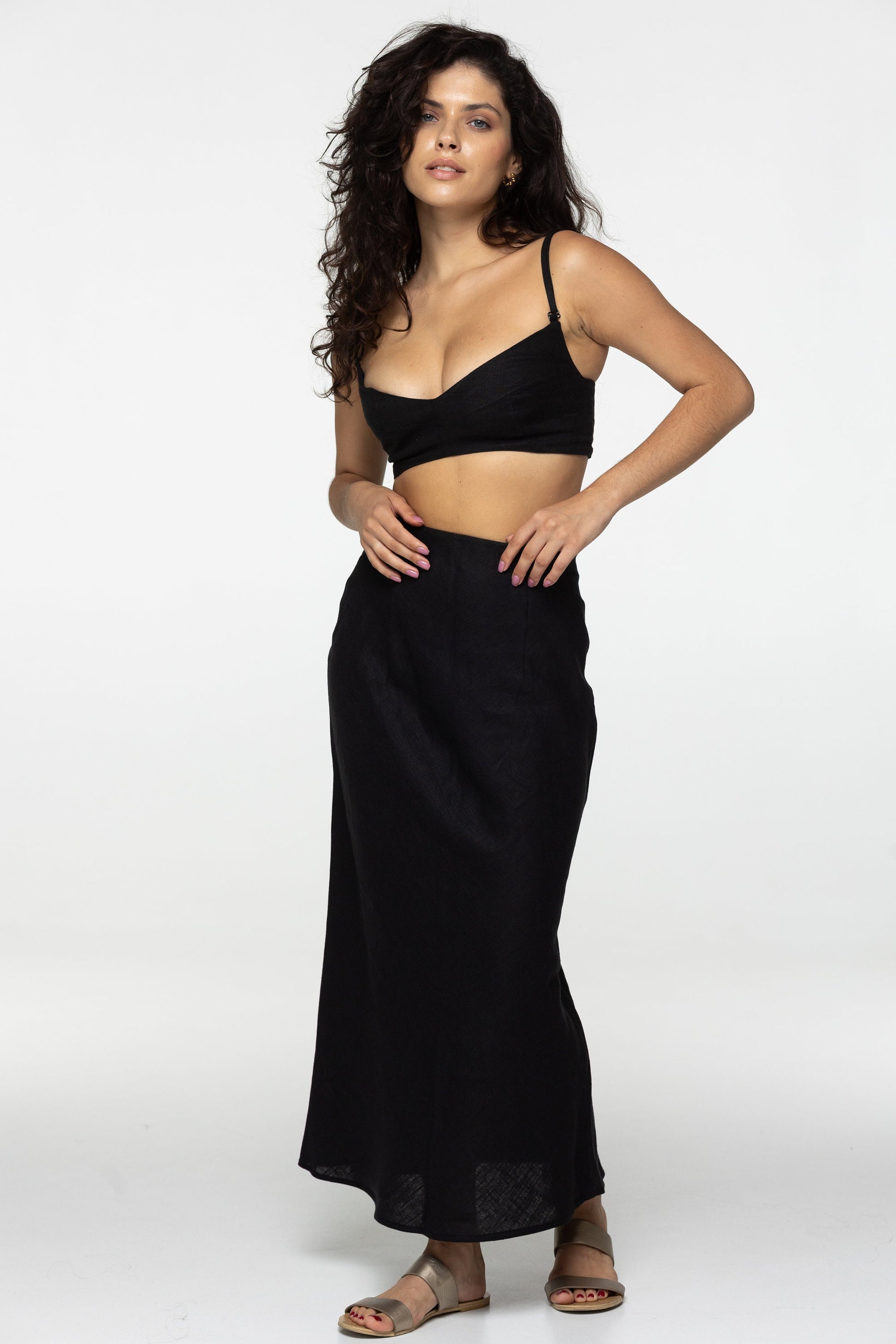 Fit black linen maxi skirt Nina Summer skirt with elastic waistband and lining High waist office linen skirts Custom Plus size