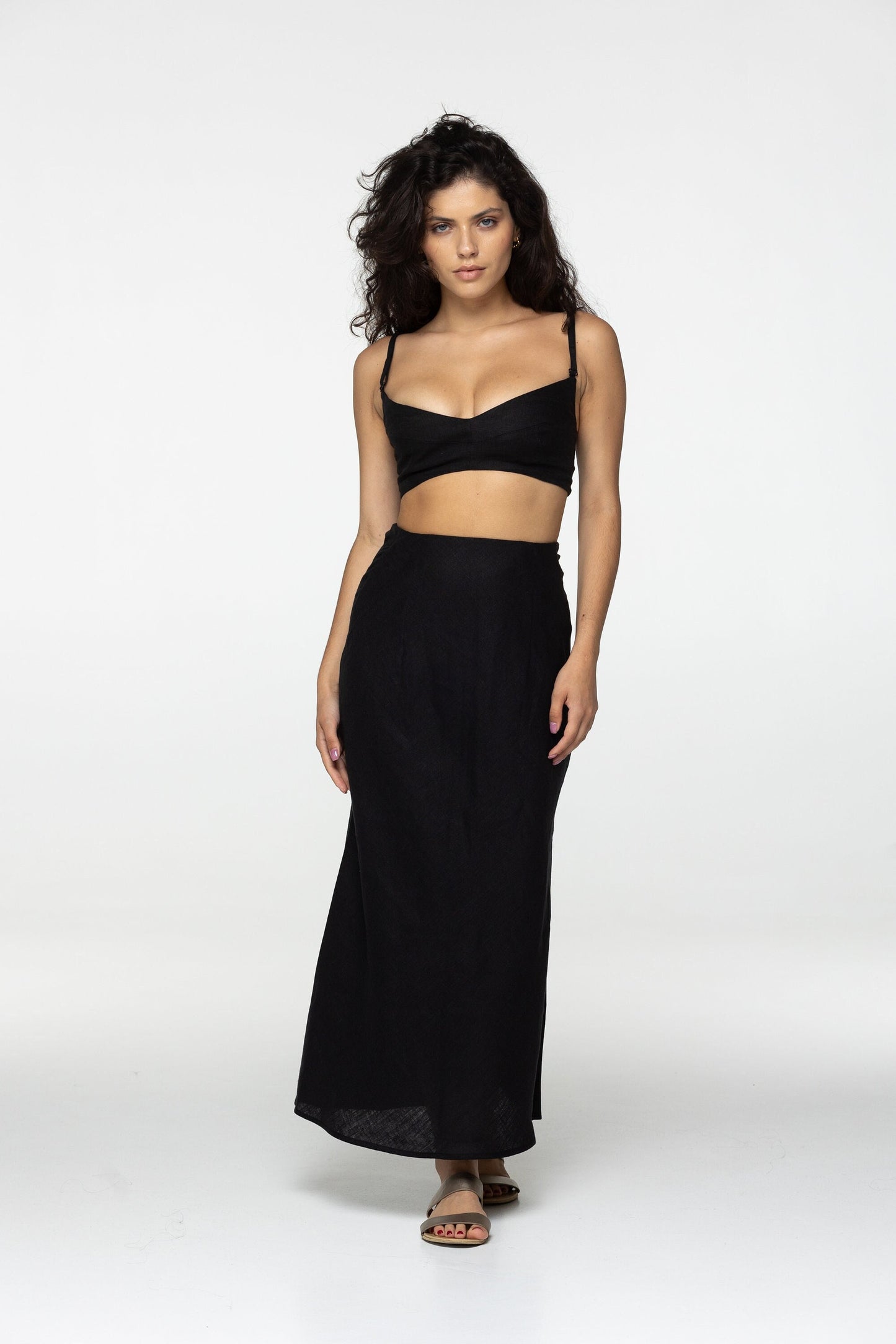 Fit black linen maxi skirt Nina Summer skirt with elastic waistband and lining High waist office linen skirts Custom Plus size