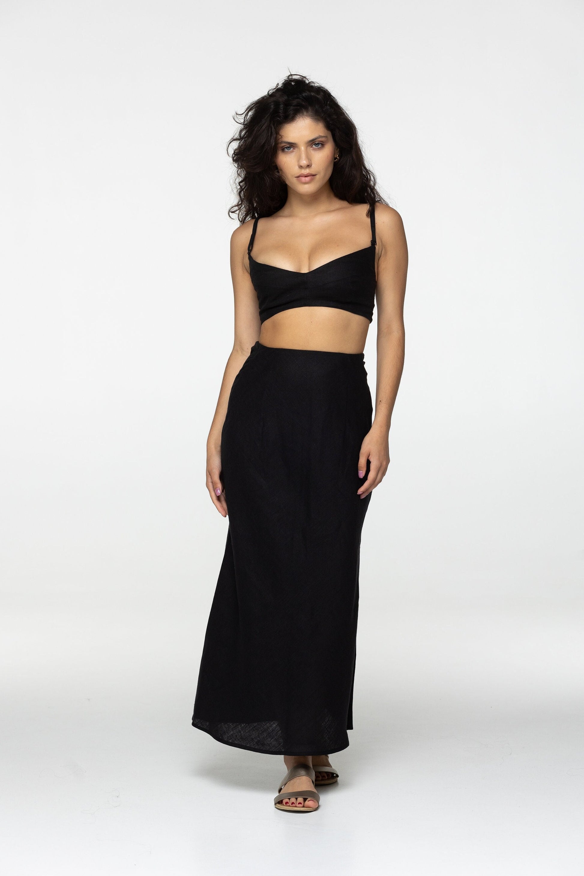 Fit black linen maxi skirt Nina Summer skirt with elastic waistband and lining High waist office linen skirts Custom Plus size