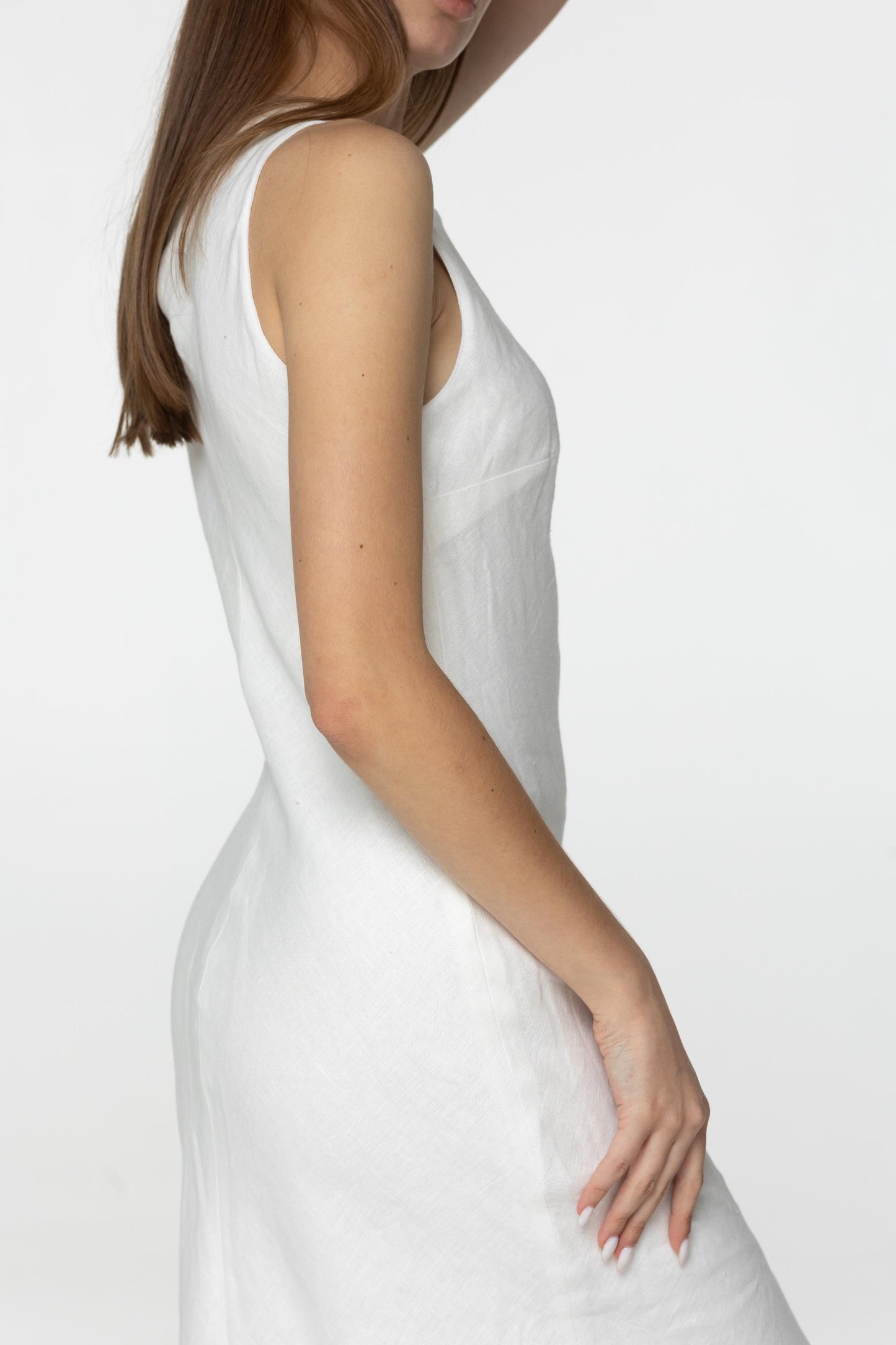 White linen midi slip dress Luna Long simple camisole dress Simple basic summer dress Minimalist casual pure linen dress Custom size