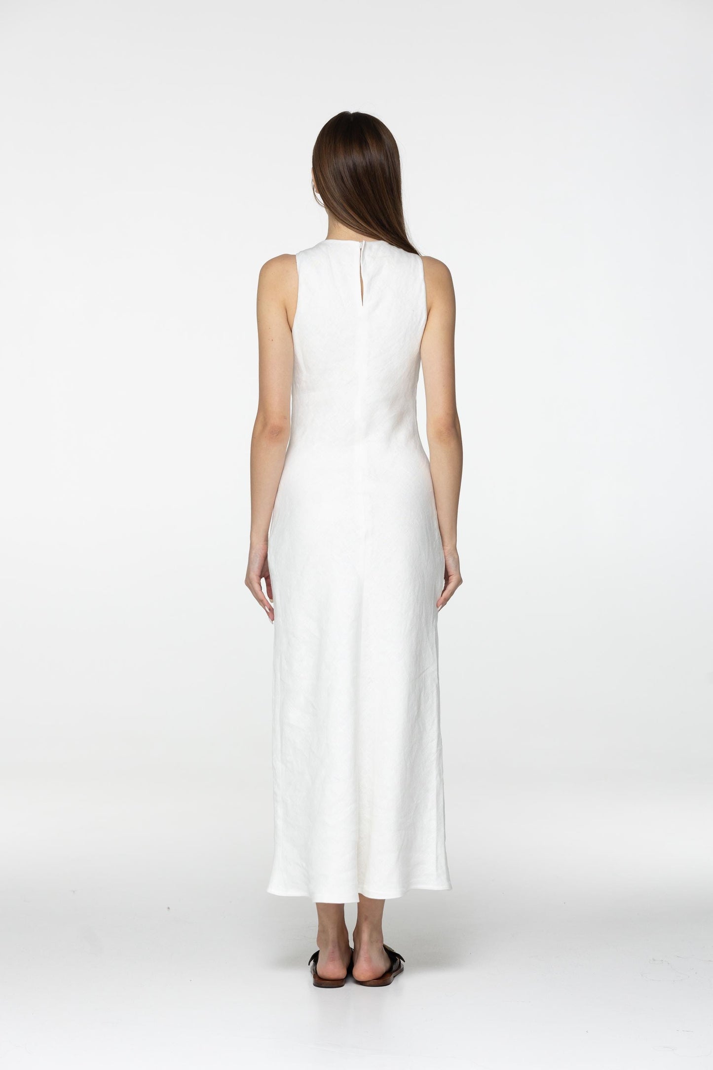 White linen midi slip dress Luna Long simple camisole dress Simple basic summer dress Minimalist casual pure linen dress Custom size