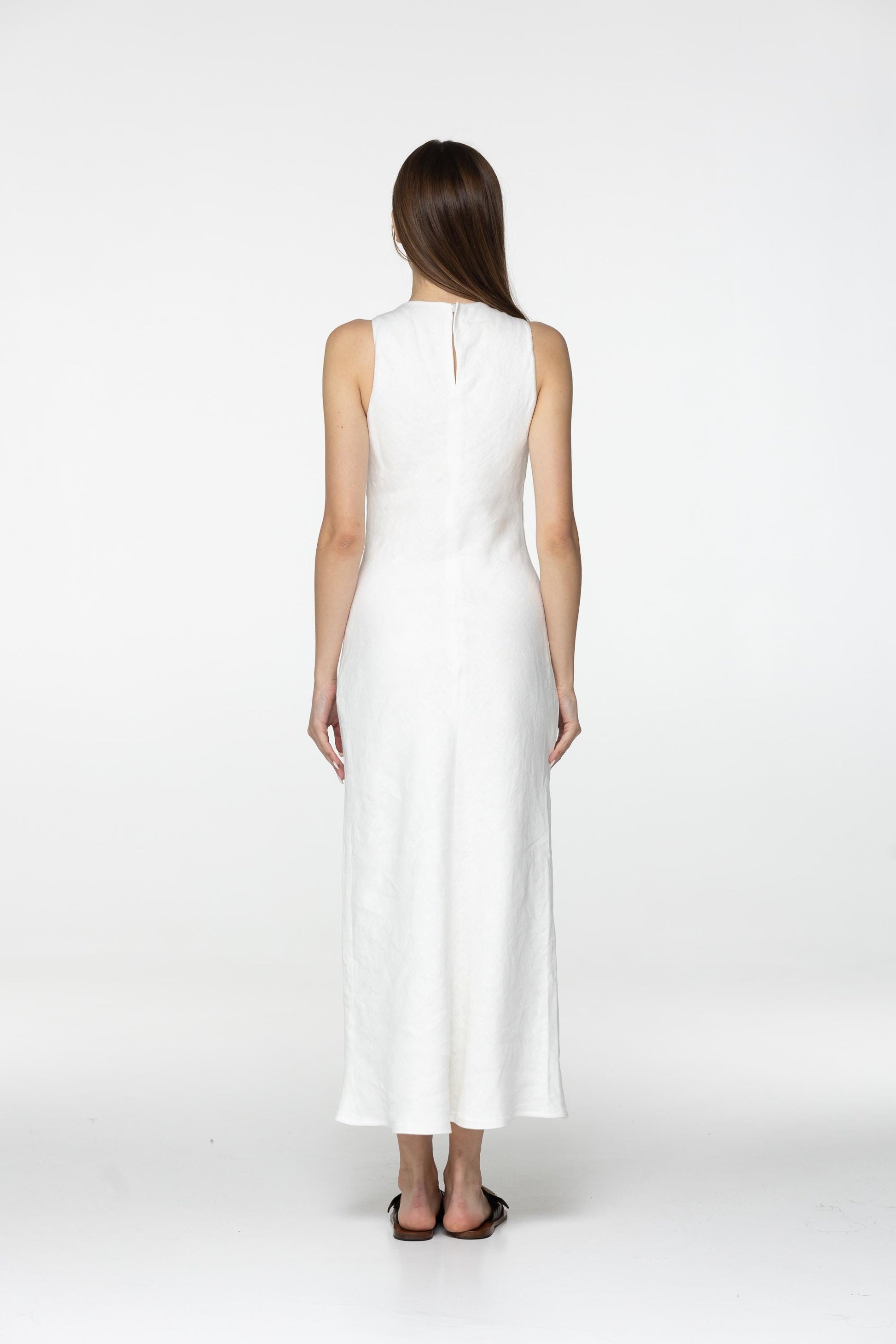 White linen midi slip dress Luna Long simple camisole dress Simple basic summer dress Minimalist casual pure linen dress Custom size