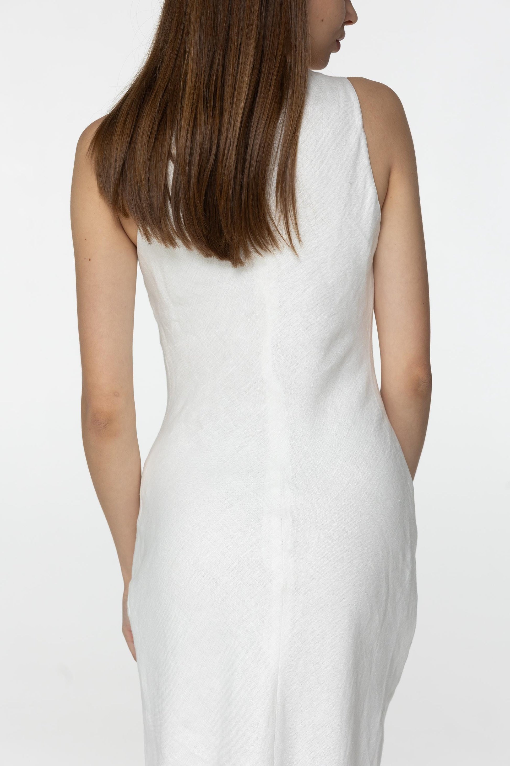 White linen midi slip dress Luna Long simple camisole dress Simple basic summer dress Minimalist casual pure linen dress Custom size