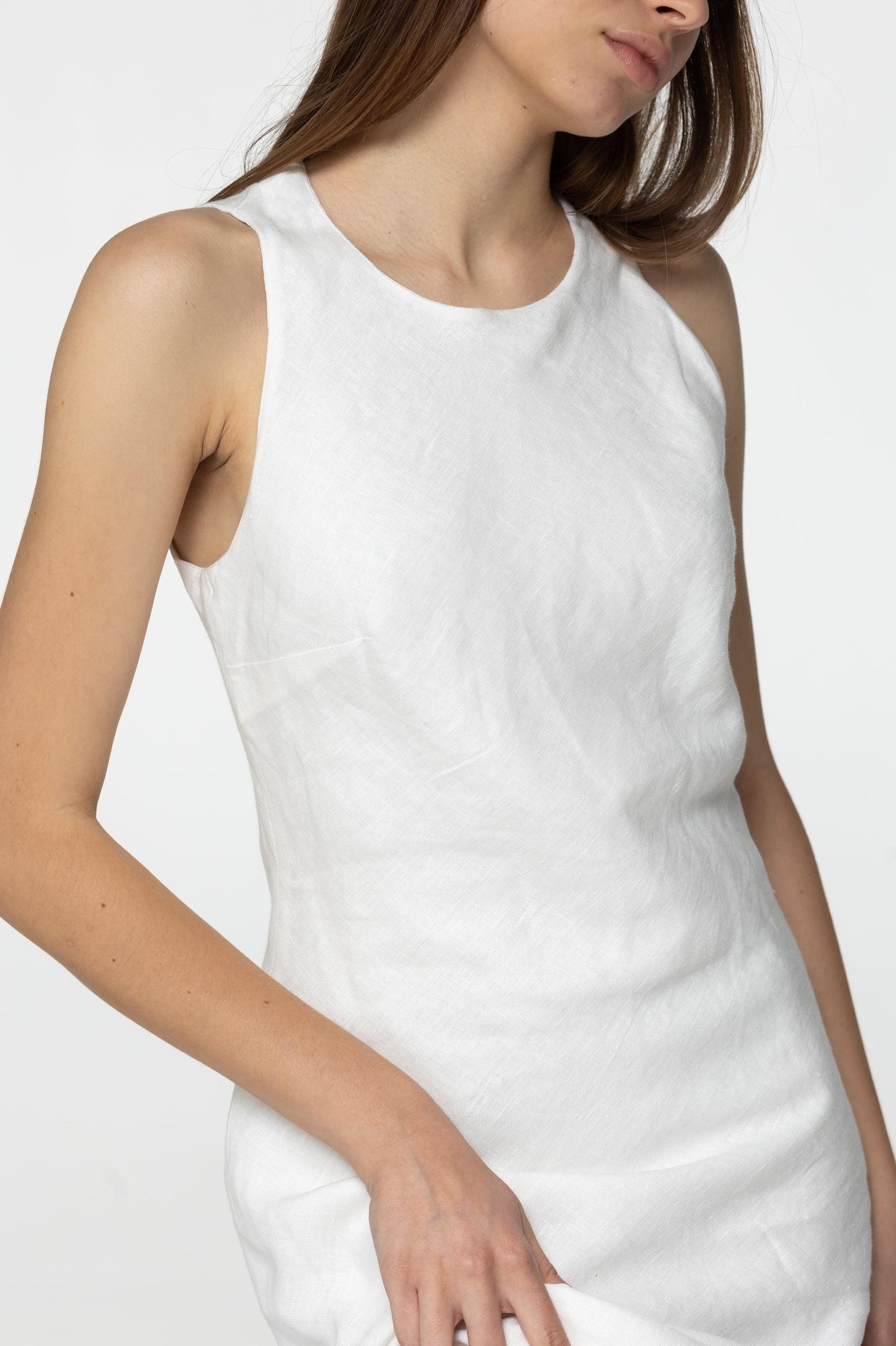 White linen midi slip dress Luna Long simple camisole dress Simple basic summer dress Minimalist casual pure linen dress Custom size