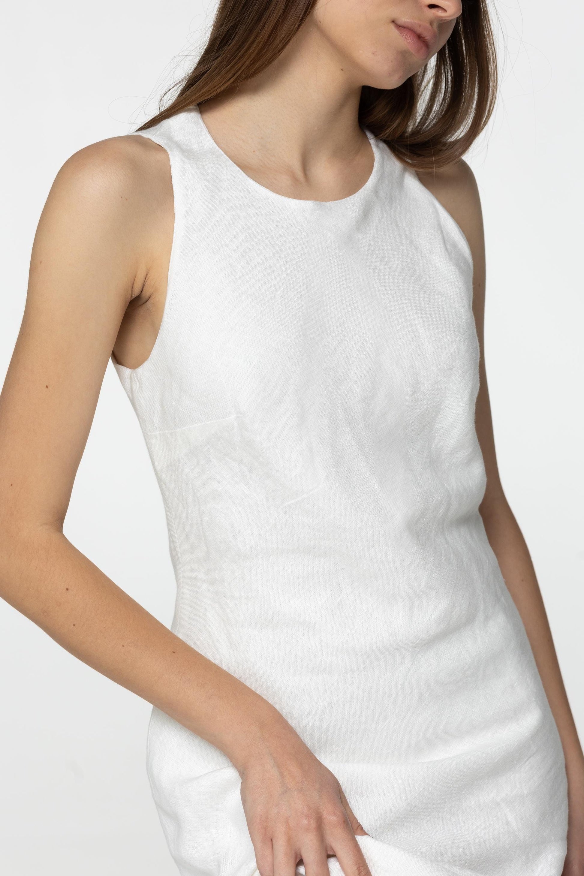 White linen midi slip dress Luna Long simple camisole dress Simple basic summer dress Minimalist casual pure linen dress Custom size