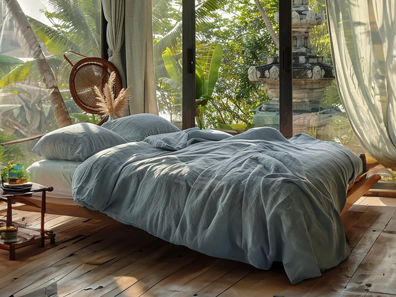 Ice soft medium weight linen bedding set duvet cover 2 pillowcases Rustic stonewashed linen comforter cover zipper King Queen duvet