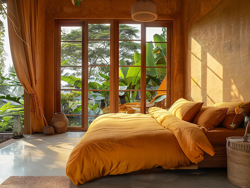 Marigold soft medium weight linen bedding set duvet cover 2 pillowcases Rustic stonewashed linen comforter cover zipper King Queen duvet