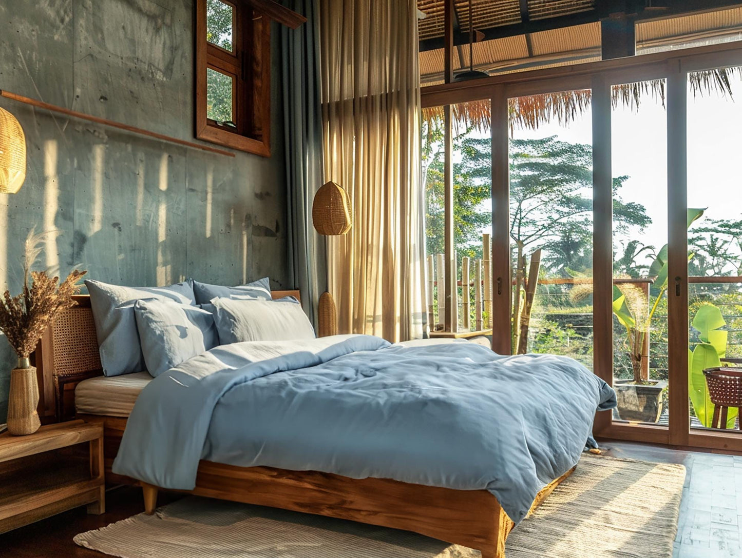 Light blue linen pillowcase