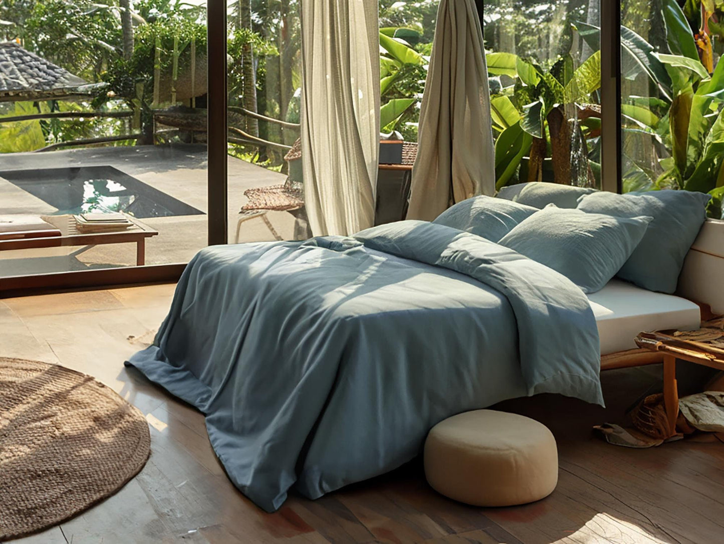 Light blue linen pillowcase