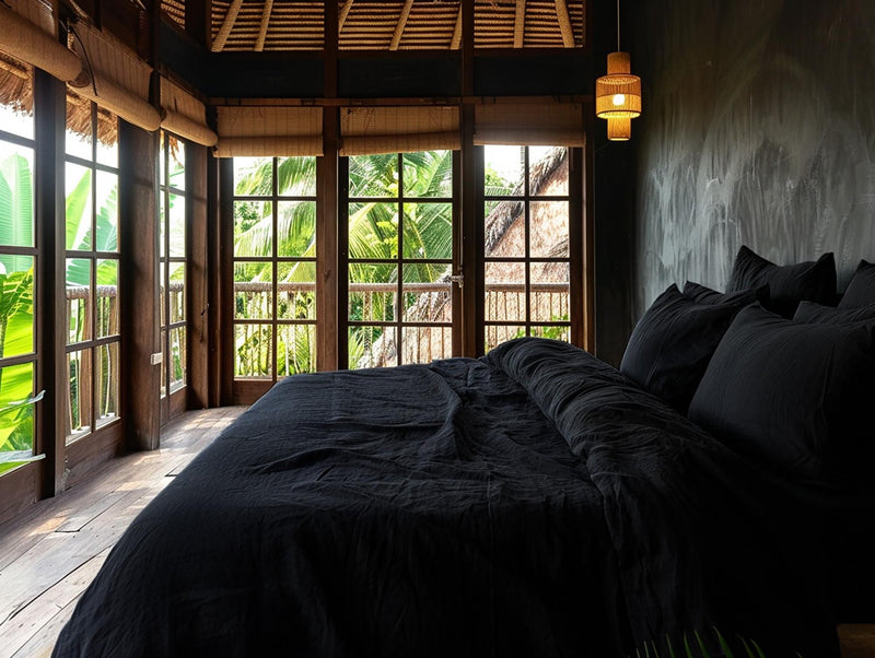 Black soft medium weight linen pillowcase Set of 2 rustic stonewashed linen envelope pillow covers King Queen Standard Square pillow sham