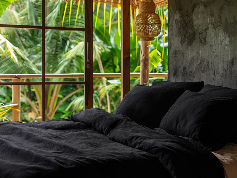 Black soft medium weight linen pillowcase Set of 2 rustic stonewashed linen envelope pillow covers King Queen Standard Square pillow sham