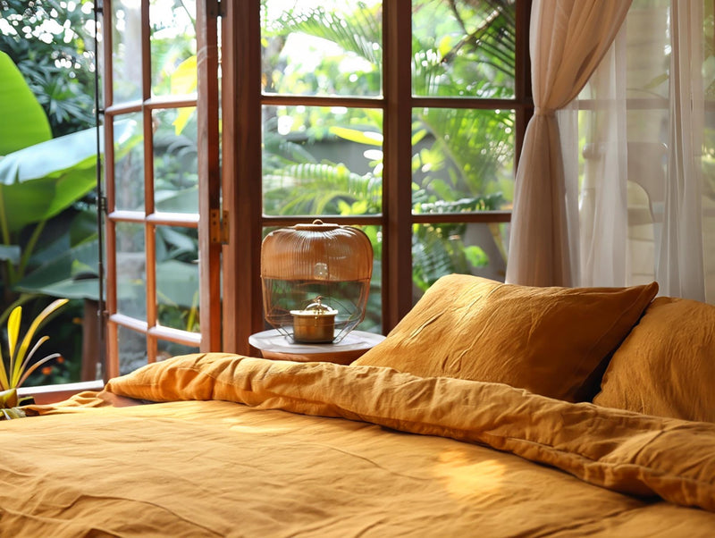 Marigold soft medium weight linen bedding set duvet cover 2 pillowcases Rustic stonewashed linen comforter cover zipper King Queen duvet