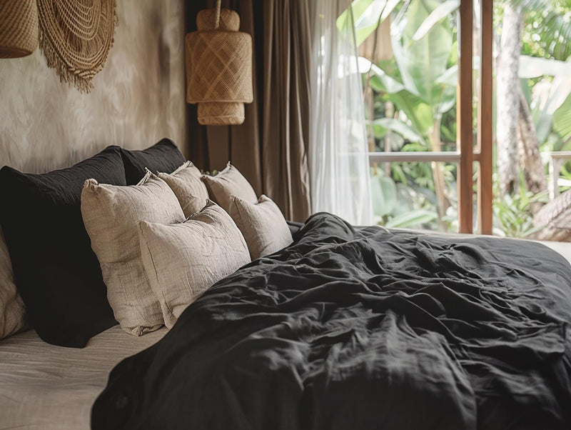 Black soft medium weight linen pillowcase Set of 2 rustic stonewashed linen envelope pillow covers King Queen Standard Square pillow sham