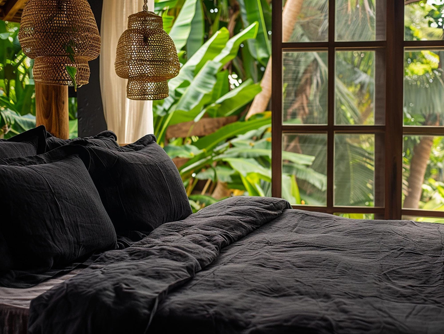 Black linen pillowcase
