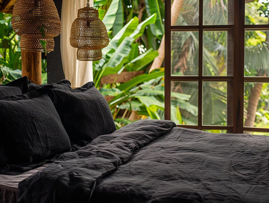 Black linen pillowcase