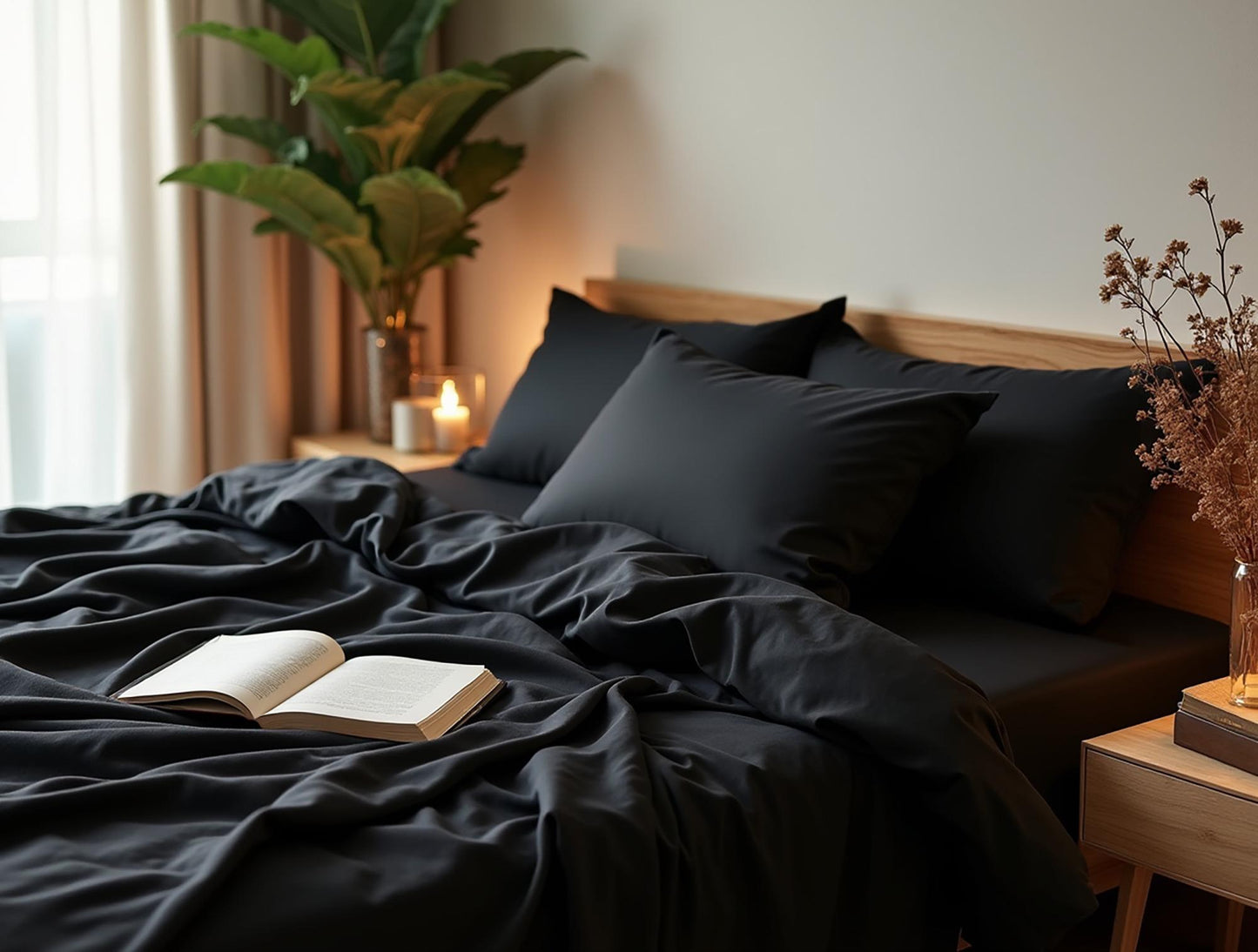 Black satin bedding set