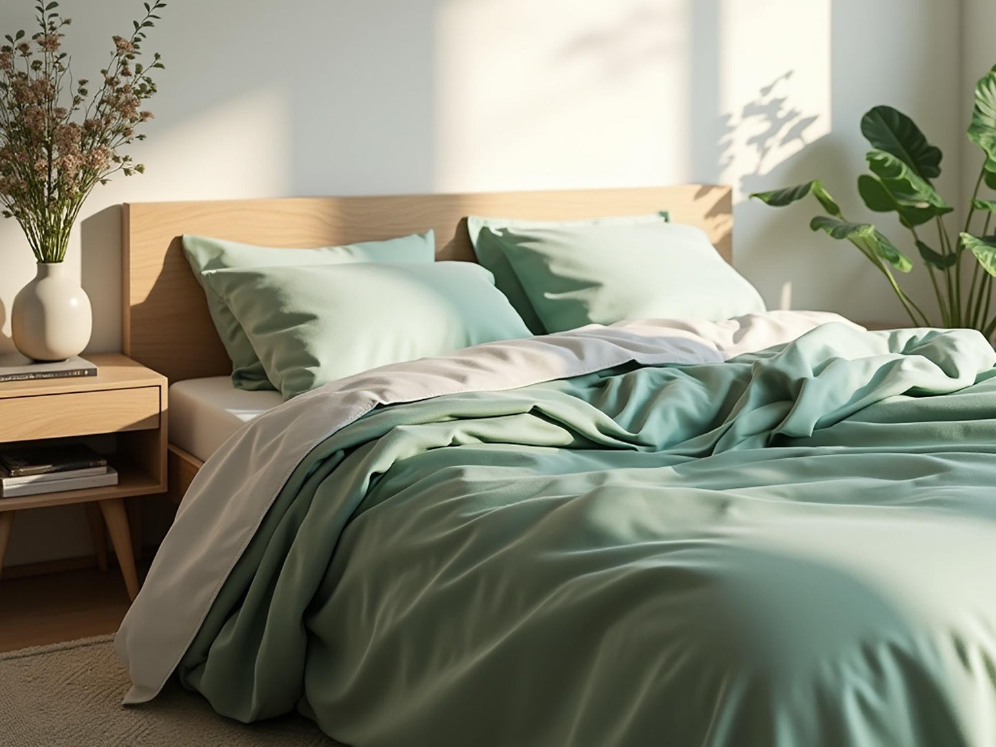 Sage satin bedding set