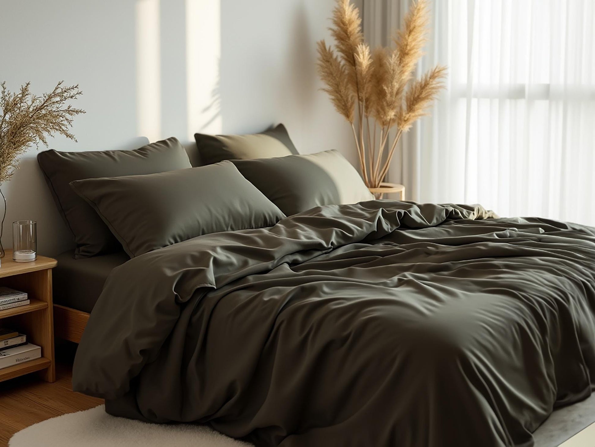 Taupe satin bedding set