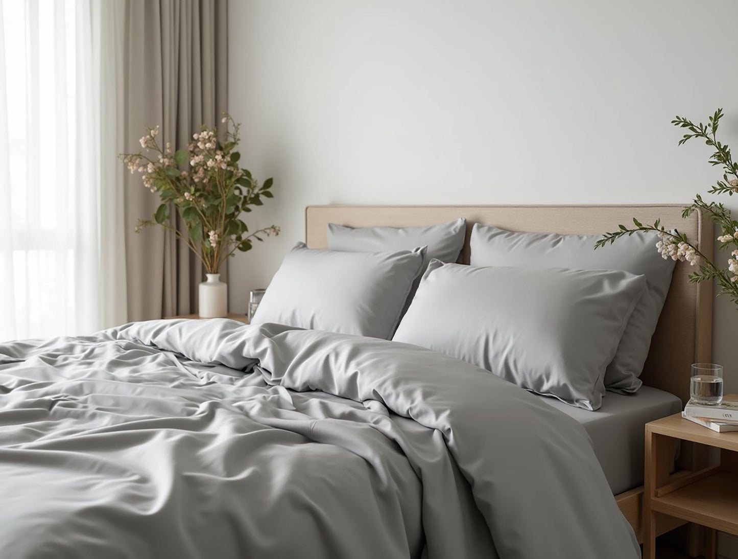 Light gray satin bedding set