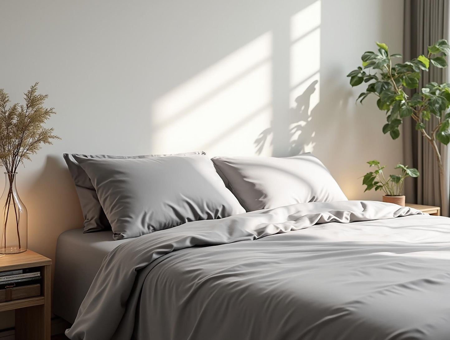 Light gray satin bedding set