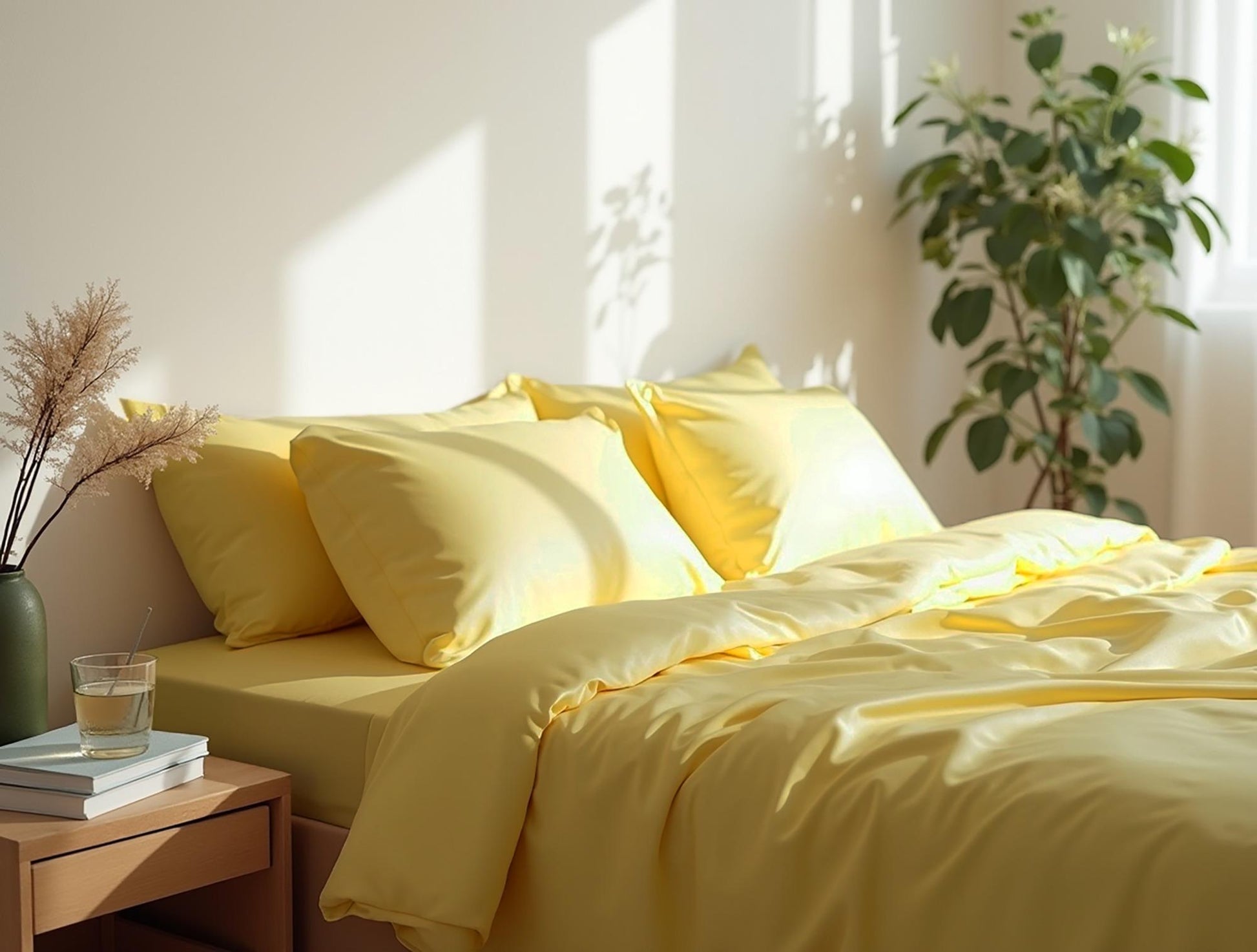 Pastel yellow satin bedding set