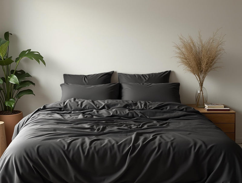 Dark gray satin bedding set