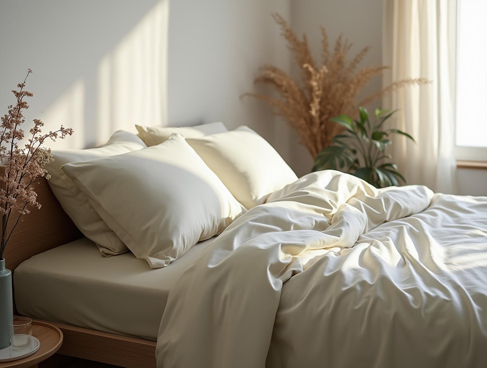 Ivory satin bedding set