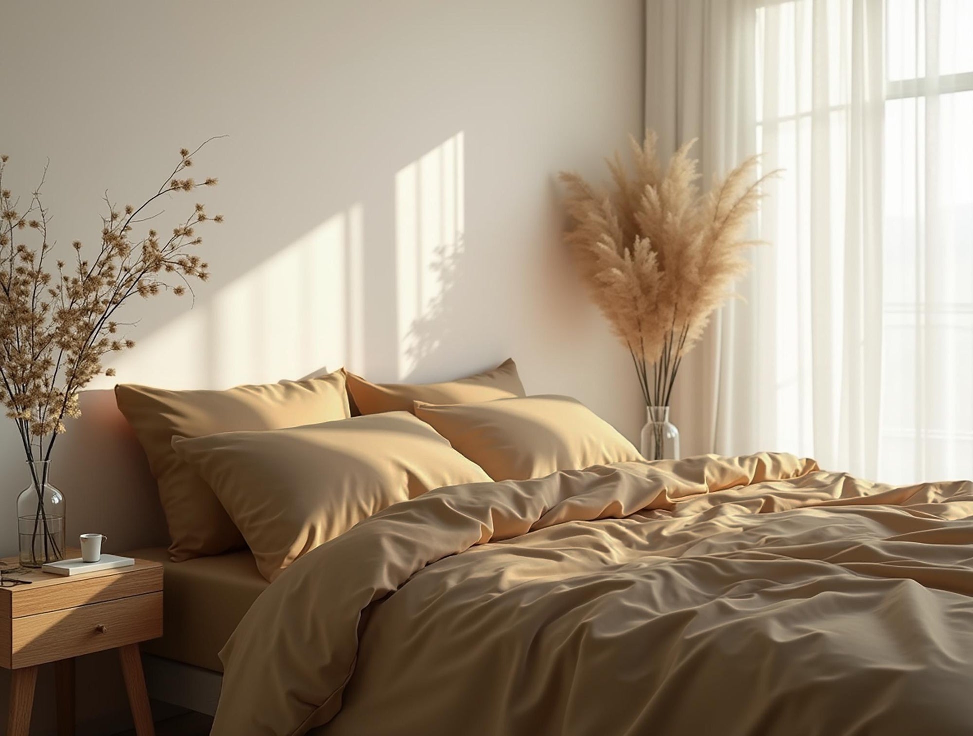 Caramel satin bedding set