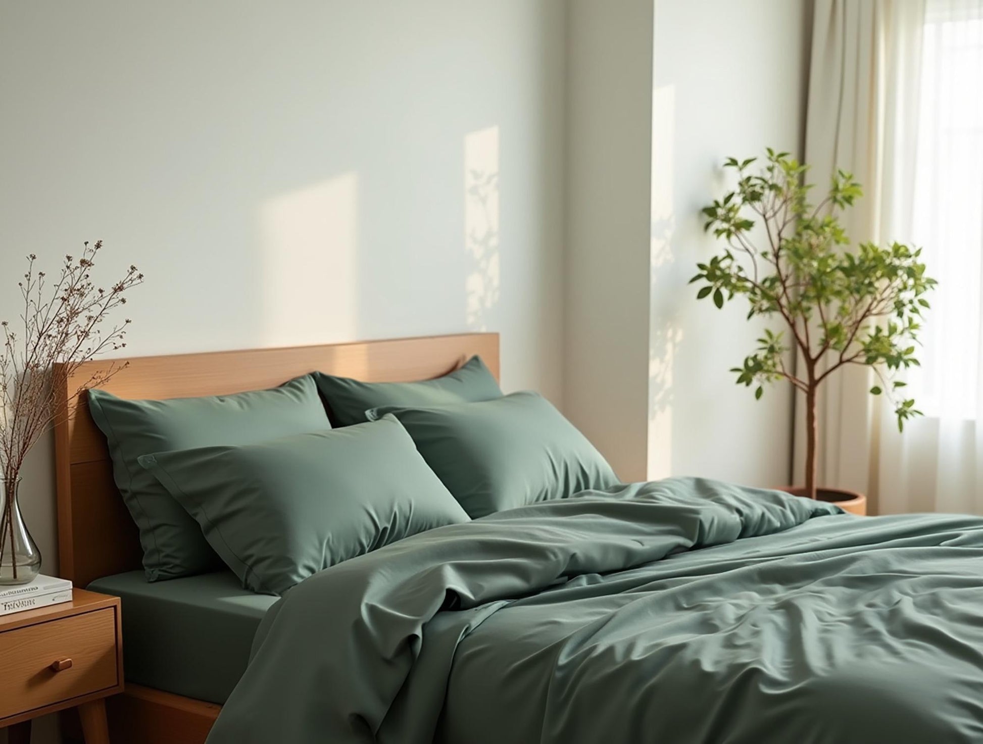 Pine green satin bedding set